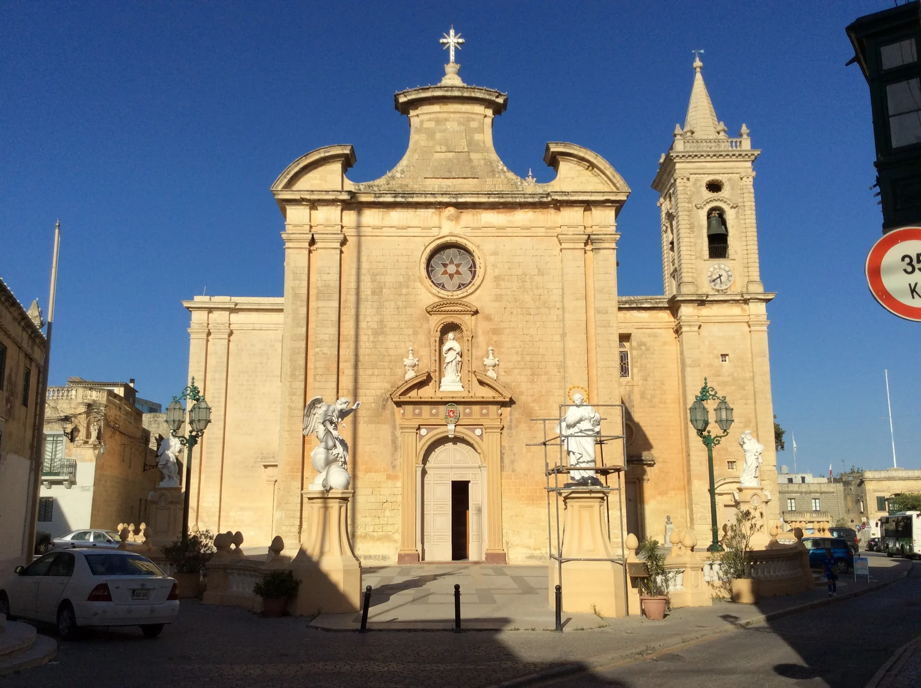 The Annunciation parish church and square edge in Ħal Balzan, Malta
