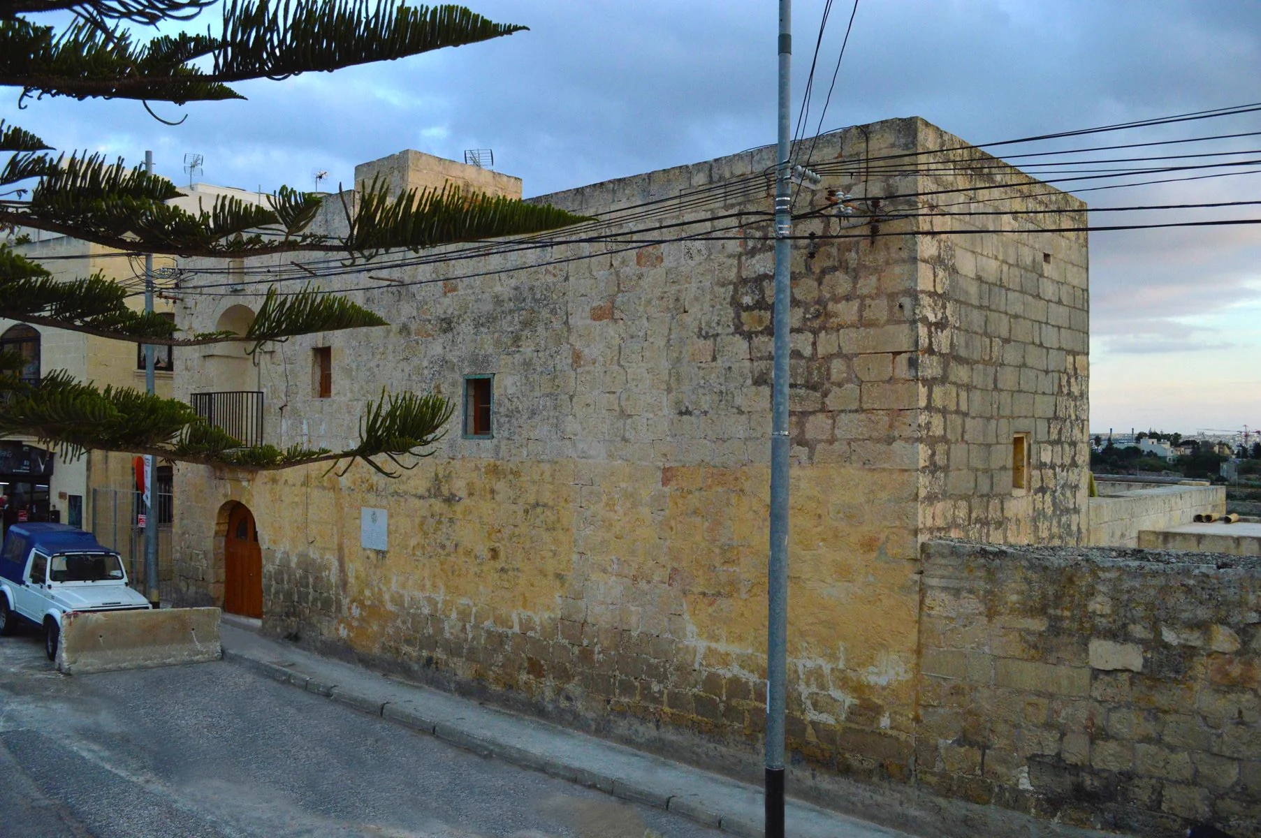 The limestone exterior of Ta' Xindi Farmhouse in San Ġwann, Malta