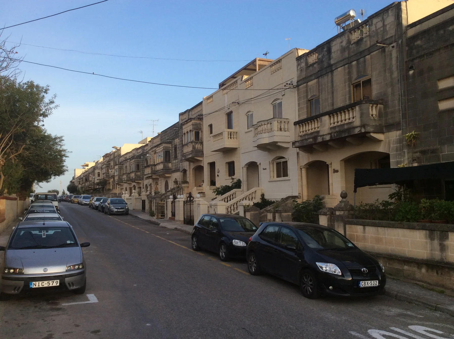Residential street and façades in Swatar, Malta