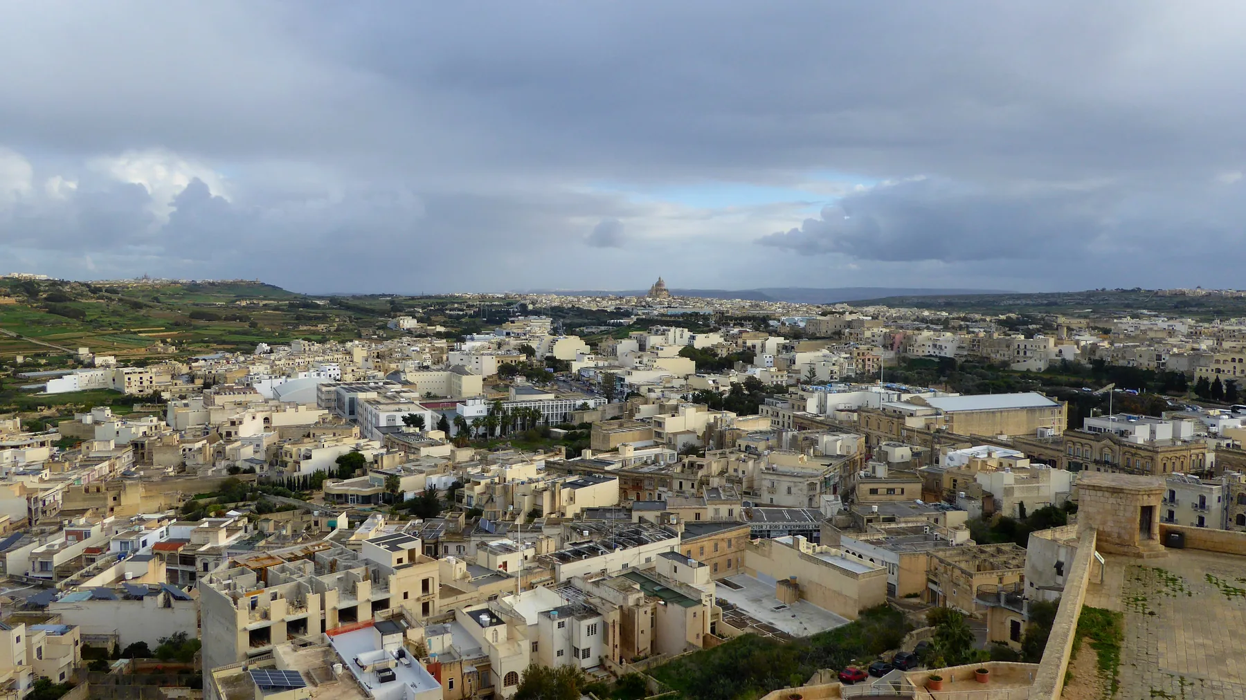 Wide view across Victoria and the surrounding Gozo landscape from the Citadel